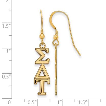 Gold Plated Sterling Silver Logoart Sigma Delta Tau Sorority Greek Letters Medium Dangle Earrings