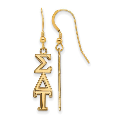 Gold Plated Sterling Silver Logoart Sigma Delta Tau Sorority Greek Letters Medium Dangle Earrings