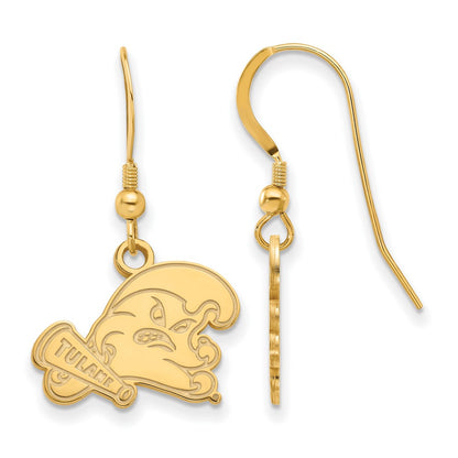 Gold Plated Sterling Silver Logoart Tulane University Small Dangle Wire Earrings