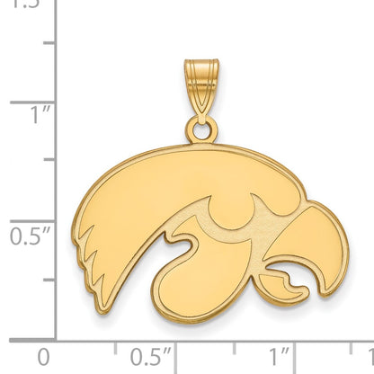 Gold Plated Sterling Silver Logoart University Of Iowa Hawk Large Pendant