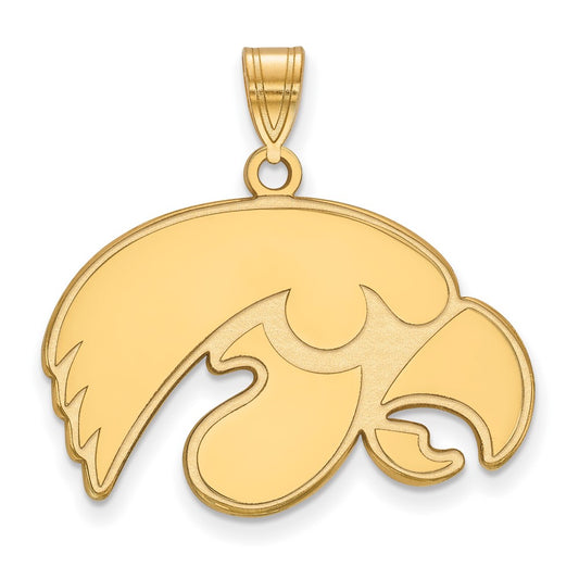 Gold Plated Sterling Silver Logoart University Of Iowa Hawk Large Pendant