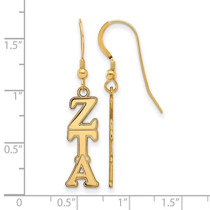 Gold Plated Sterling Silver Logoart Zeta Tau Alpha Sorority Greek Letters Medium Dangle Earrings