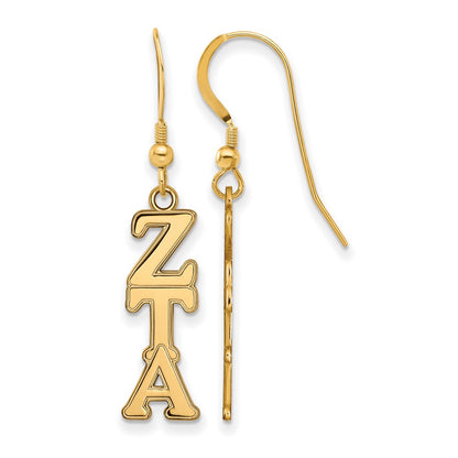 Gold Plated Sterling Silver Logoart Zeta Tau Alpha Sorority Greek Letters Medium Dangle Earrings