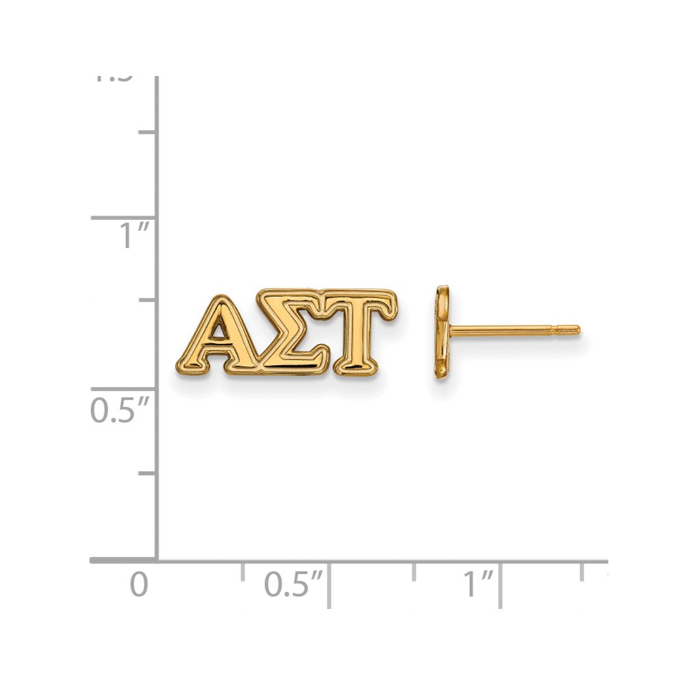 Gold Plated Sterling Silver Logoart Alpha Sigma Tau Sorority Greek Letters Extra Small Post Earrings