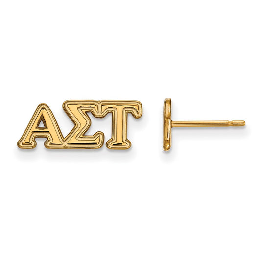 Gold Plated Sterling Silver Logoart Alpha Sigma Tau Sorority Greek Letters Extra Small Post Earrings