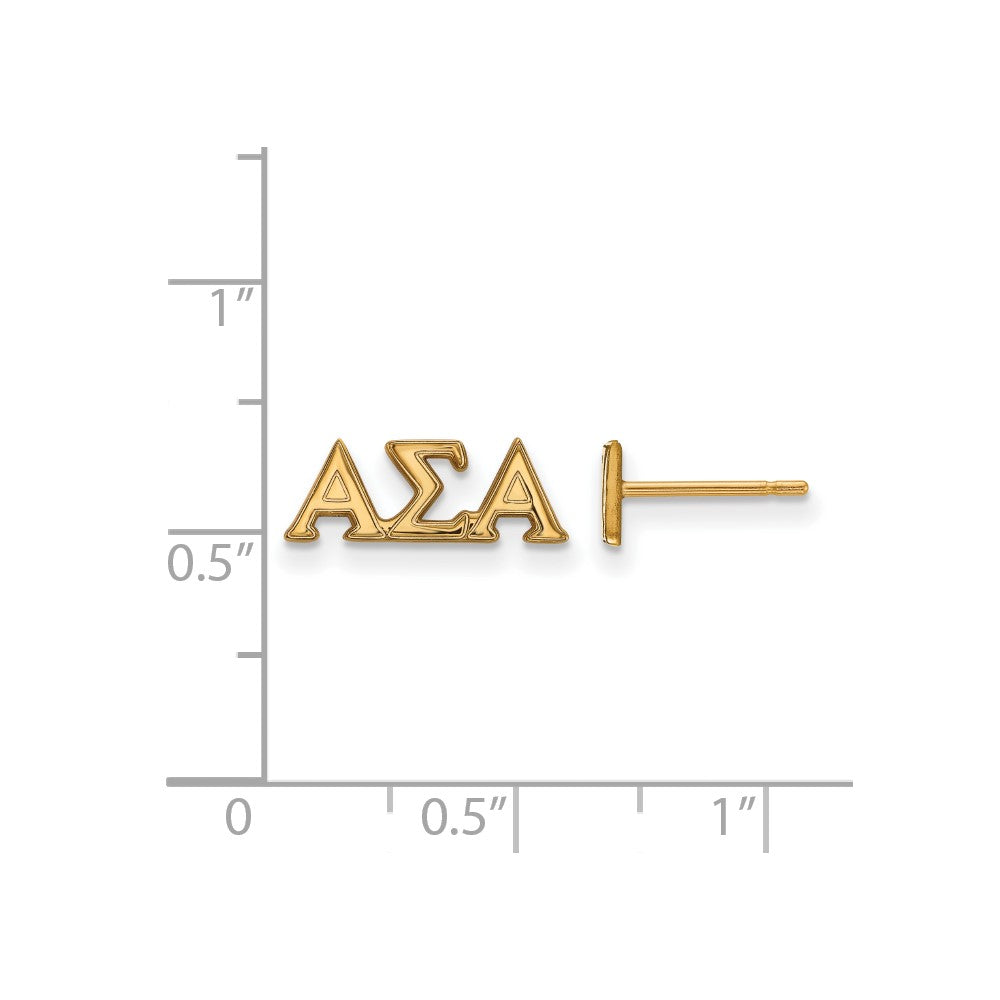 Gold Plated Sterling Silver Logoart Alpha Sigma Sorority Greek Letters Extra Small Post Earrings