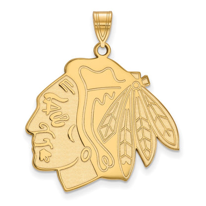 Gold Plated Sterling Silver Nhl Logoart Chicago Blackhawks Extra Large Pendant