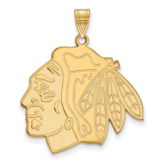Gold Plated Sterling Silver Nhl Logoart Chicago Blackhawks Extra Large Pendant