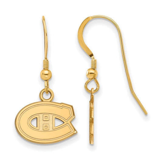 Gold Plated Sterling Silver Nhl Logoart Montreal Canadiens Extra Small Dangle Wire Earrings