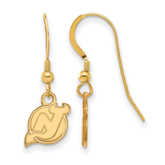 Gold Plated Sterling Silver Nhl Logoart New Jersey Devils Extra Small Dangle Wire Earrings