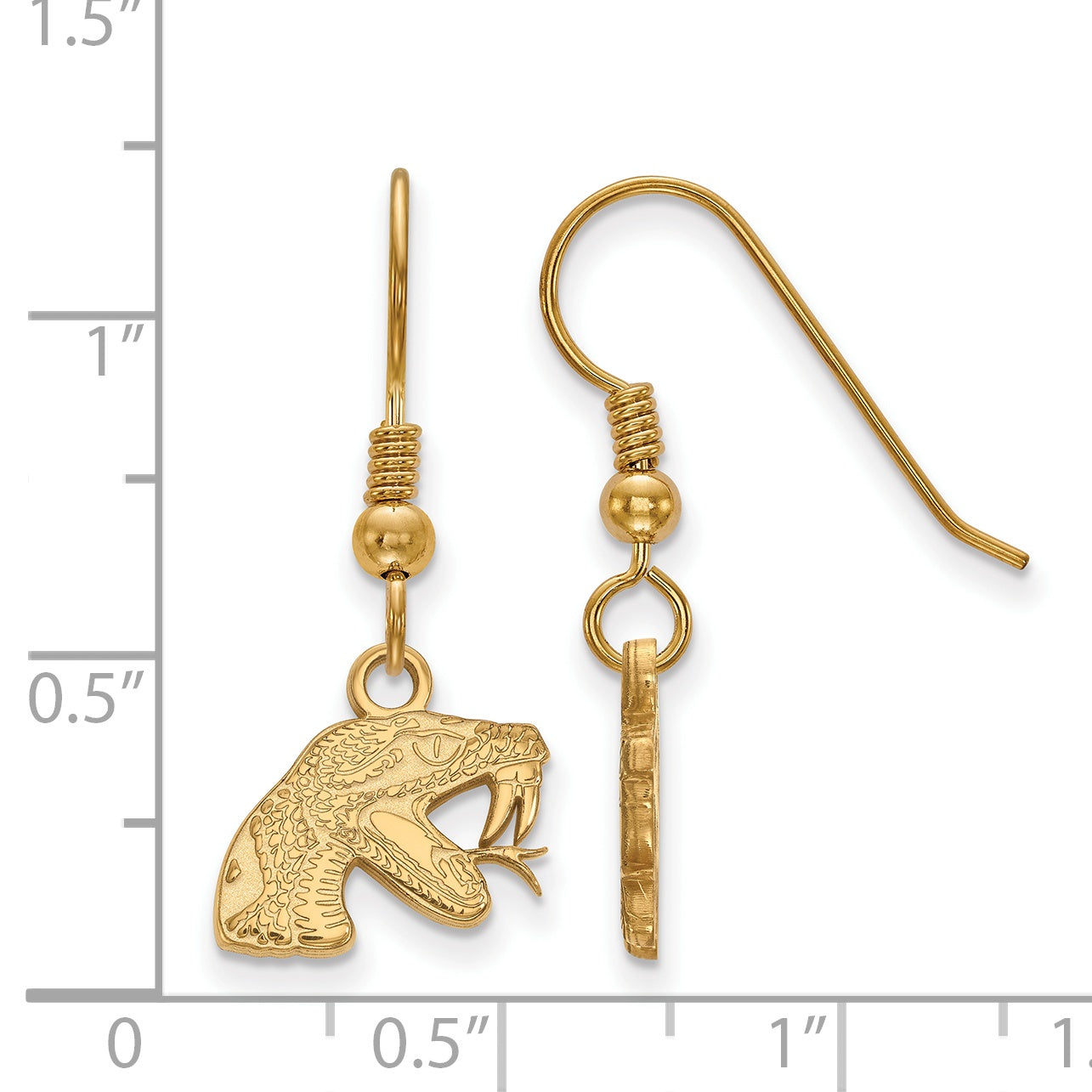 Gold Plated Sterling Silver Logoart Florida A And M University Rattler Extra Small Dangle Wire Earrings
