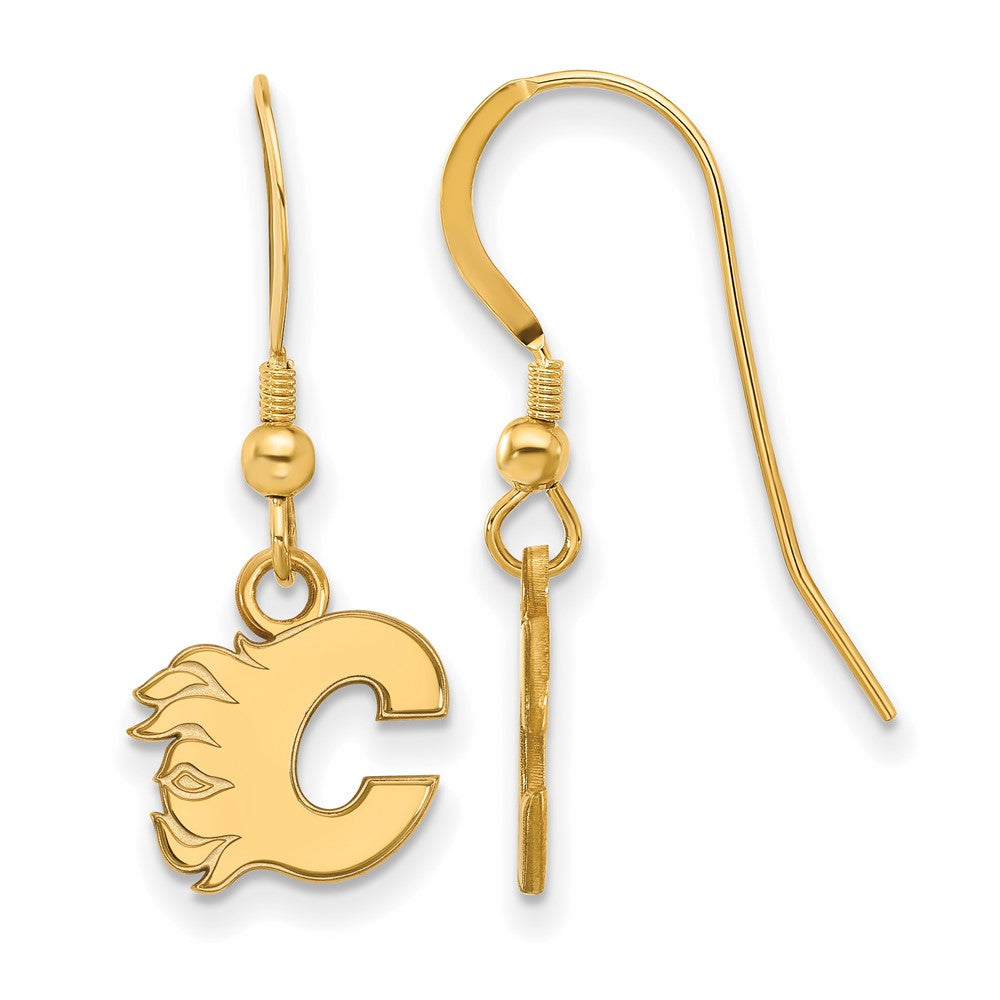 Gold Plated Sterling Silver Nhl Logoart Calgary Flames Letter C Extra Small Dangle Earrings