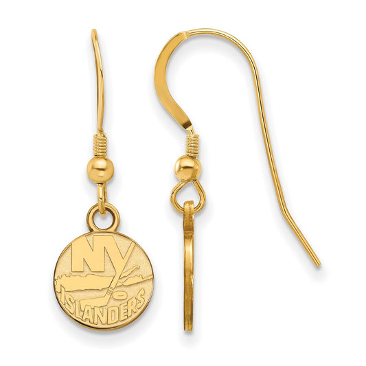 Gold Plated Sterling Silver Nhl Logoart New York Islanders Extra Small Dangle Wire Earrings