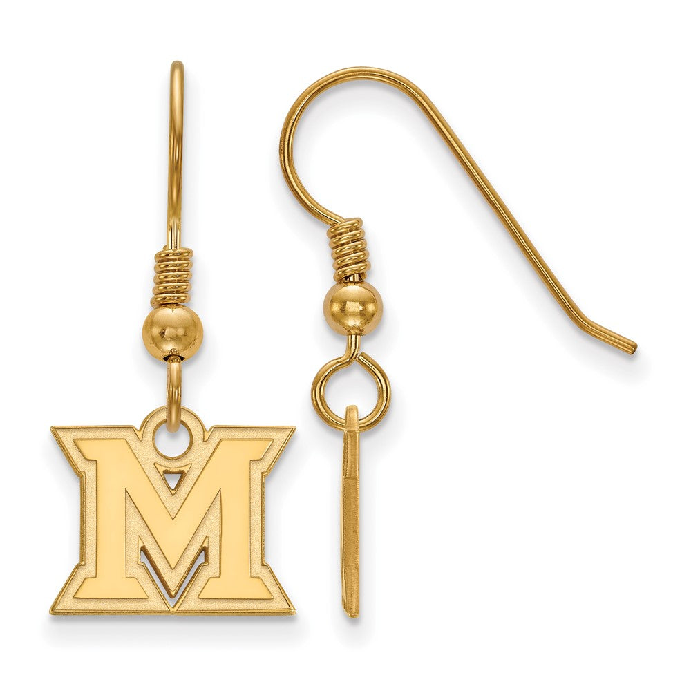 Gold Plated Sterling Silver Logoart Miami University Ohio Letter M Extra Small Dangle Wire Earrings