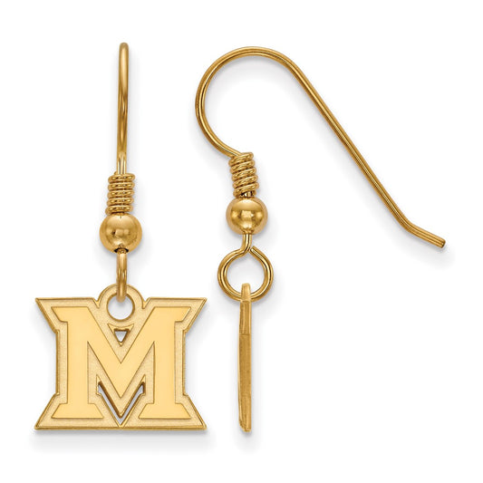 Gold Plated Sterling Silver Logoart Miami University Ohio Letter M Extra Small Dangle Wire Earrings