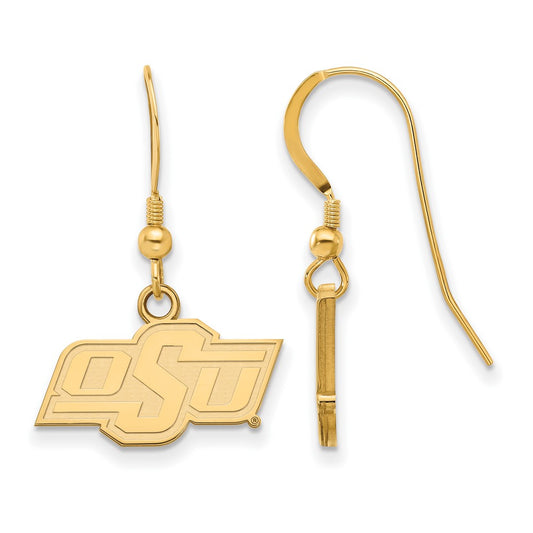Gold Plated Sterling Silver Logoart Oklahoma State University O S U Extra Small Dangle Wire Earrings