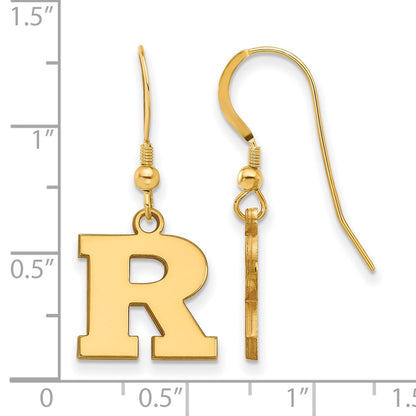 Gold Plated Sterling Silver Logoart Rutgers University Letter R Small Dangle Wire Earrings