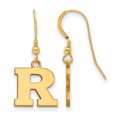 Gold Plated Sterling Silver Logoart Rutgers University Letter R Small Dangle Wire Earrings