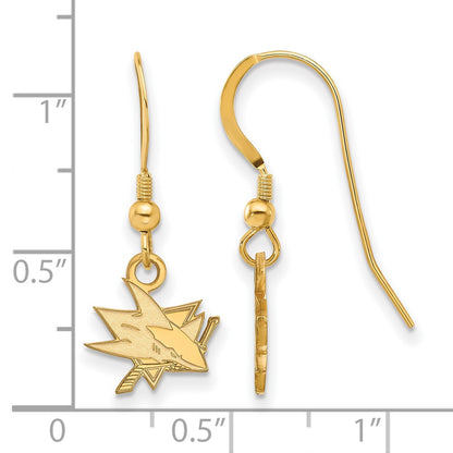 Gold Plated Sterling Silver Nhl Logoart San Jose Sharks Extra Small Dangle Earrings