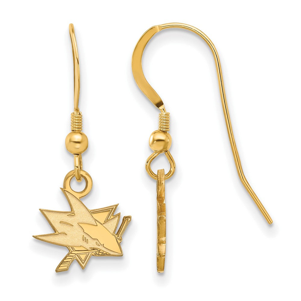 Gold Plated Sterling Silver Nhl Logoart San Jose Sharks Extra Small Dangle Earrings