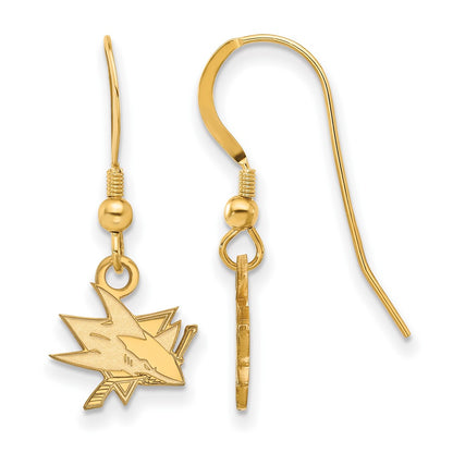 Gold Plated Sterling Silver Nhl Logoart San Jose Sharks Extra Small Dangle Earrings