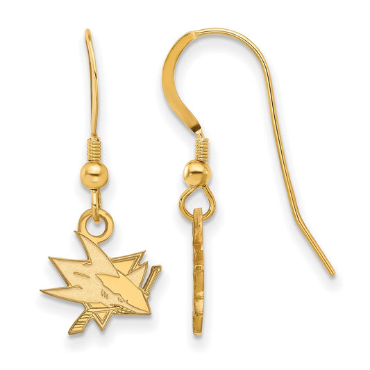 Gold Plated Sterling Silver Nhl Logoart San Jose Sharks Extra Small Dangle Earrings