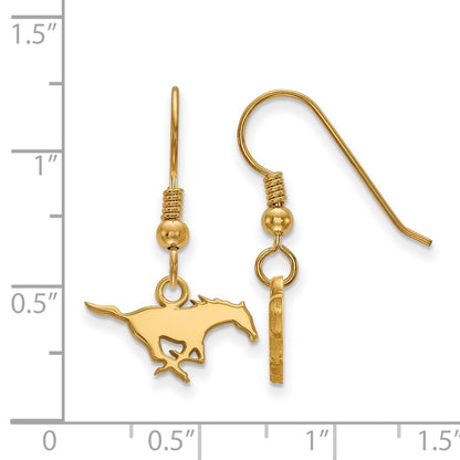 Gold Plated Sterling Silver Logoart Southern Methodist University Mustang Extra Small Dangle Wire Earrings
