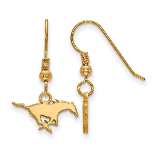 Gold Plated Sterling Silver Logoart Southern Methodist University Mustang Extra Small Dangle Wire Earrings