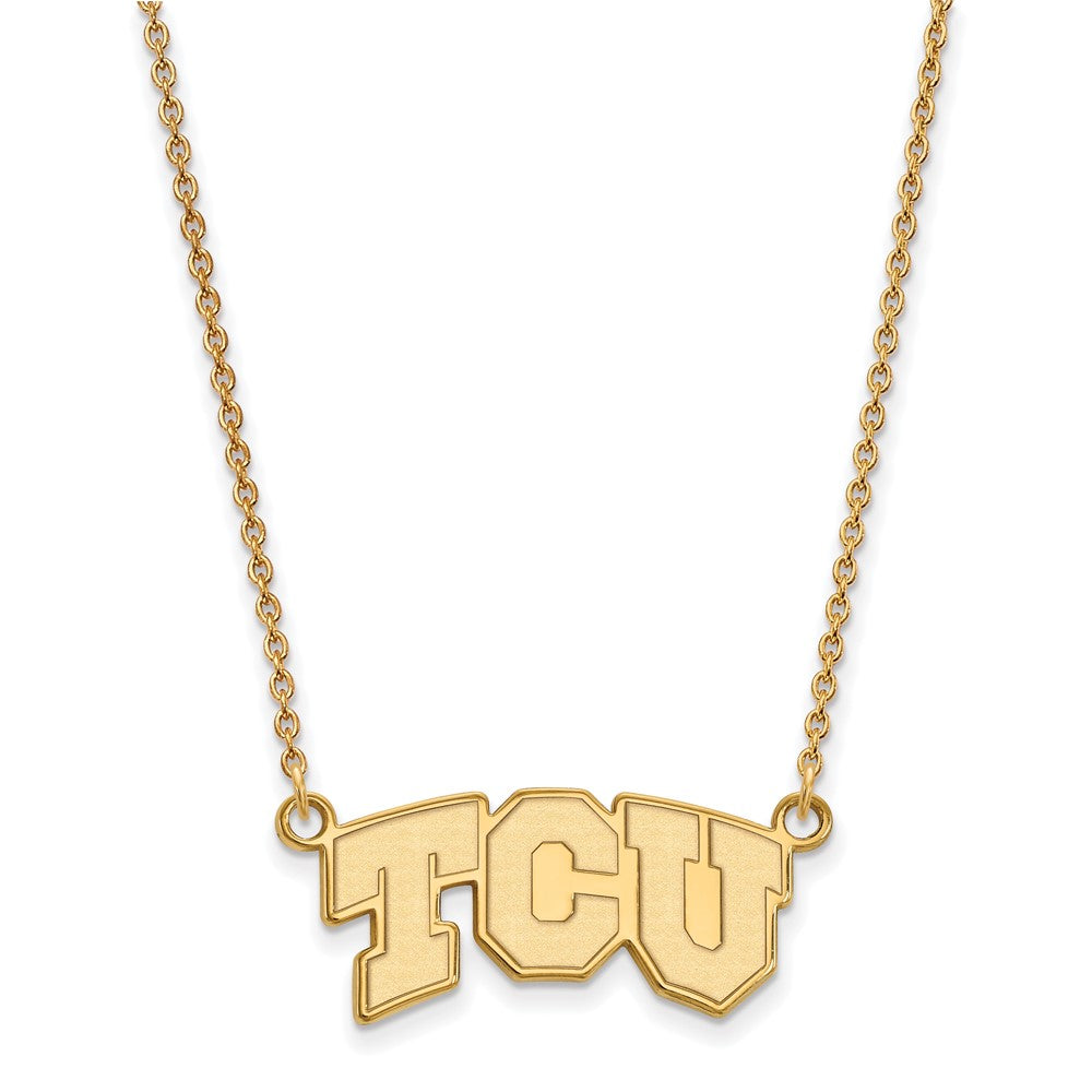 Gold Plated Sterling Silver Logoart Texas Christian University T C U Small Pendant 18 Inch Necklace