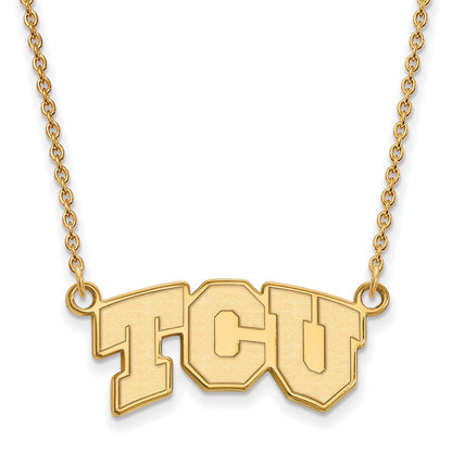 14K Yellow Gold Logoart Texas Christian University T C U Small Pendant 18 Inch Necklace
