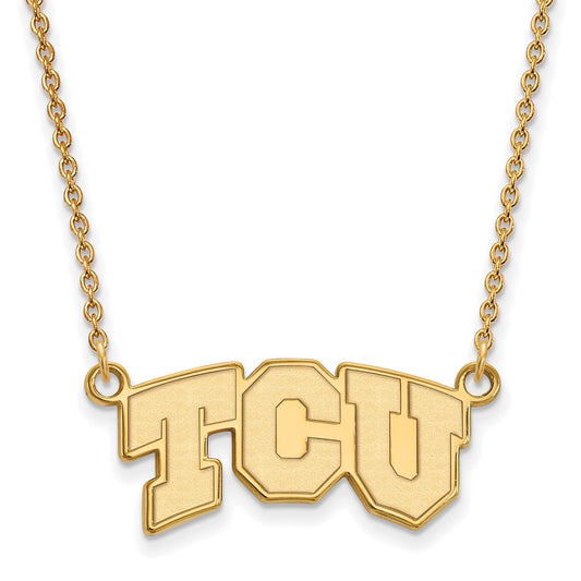 14K Yellow Gold Logoart Texas Christian University T C U Small Pendant 18 Inch Necklace
