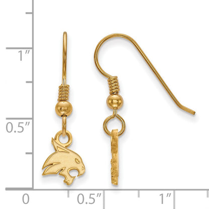 Gold Plated Sterling Silver Logoart Texas State University Bobcat Extra Small Dangle Wire Earrings