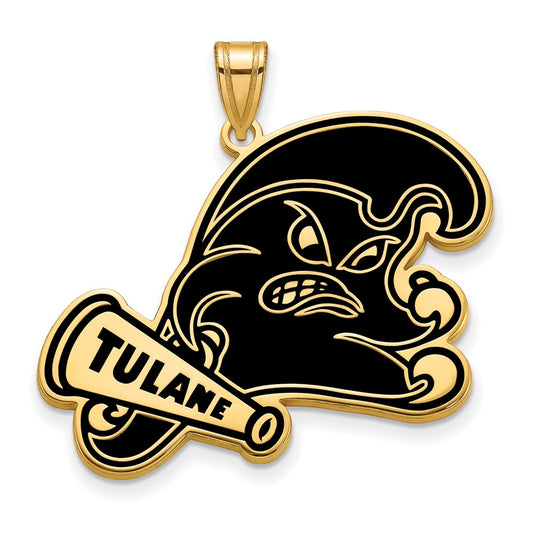 Gold Plated Sterling Silver Logoart Tulane University Extra Large Enameled Pendant
