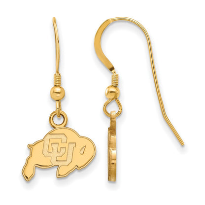 Gold Plated Sterling Silver Logoart University Of Colorado Buffalo Extra Small Dangle Wire Earrings
