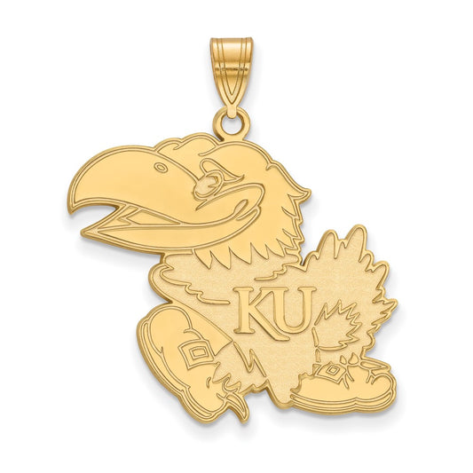 14K Yellow Gold Logoart University Of Kansas Jayhawk Extra Large Pendant