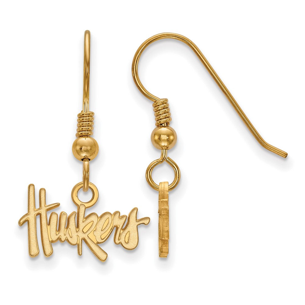 Gold Plated Sterling Silver Logoart University Of Nebraska Huskers Extra Small Dangle Wire Earrings