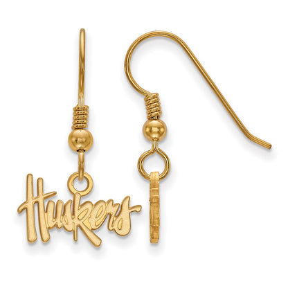 Gold Plated Sterling Silver Logoart University Of Nebraska Huskers Extra Small Dangle Wire Earrings