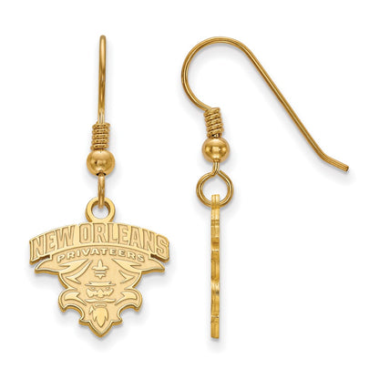 Gold Plated Sterling Silver Logoart University Of New Orleans U N O Small Dangle Wire Earrings