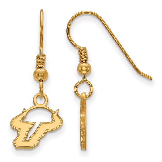Gold Plated Sterling Silver Logoart University Of South Florida Bull Extra Small Dangle Wire Earrings