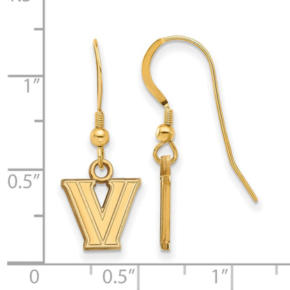 Gold Plated Sterling Silver Logoart Villanova University Letter V Extra Small Dangle Wire Earrings