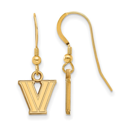 Gold Plated Sterling Silver Logoart Villanova University Letter V Extra Small Dangle Wire Earrings