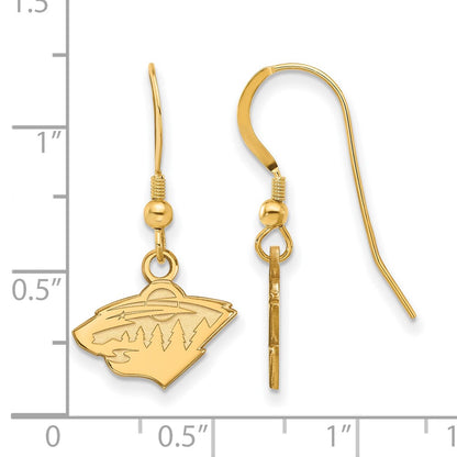 Gold Plated Sterling Silver Nhl Logoart Minnesota Wild Extra Small Dangle Wire Earrings