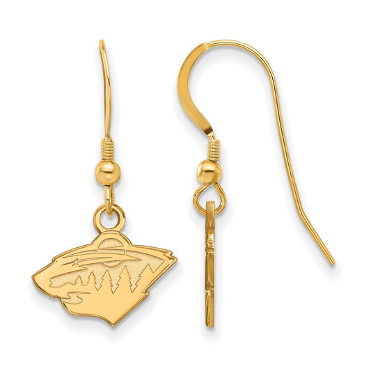 Gold Plated Sterling Silver Nhl Logoart Minnesota Wild Extra Small Dangle Wire Earrings