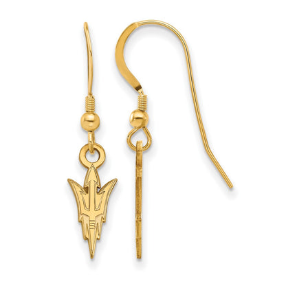 Gold Plated Sterling Silver Logoart Arizona State University Pitchfork Small Dangle Wire Earrings