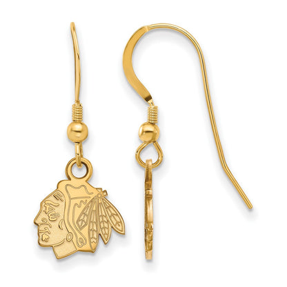 Gold Plated Sterling Silver Nhl Logoart Chicago Blackhawks Extra Small Dangle Earrings