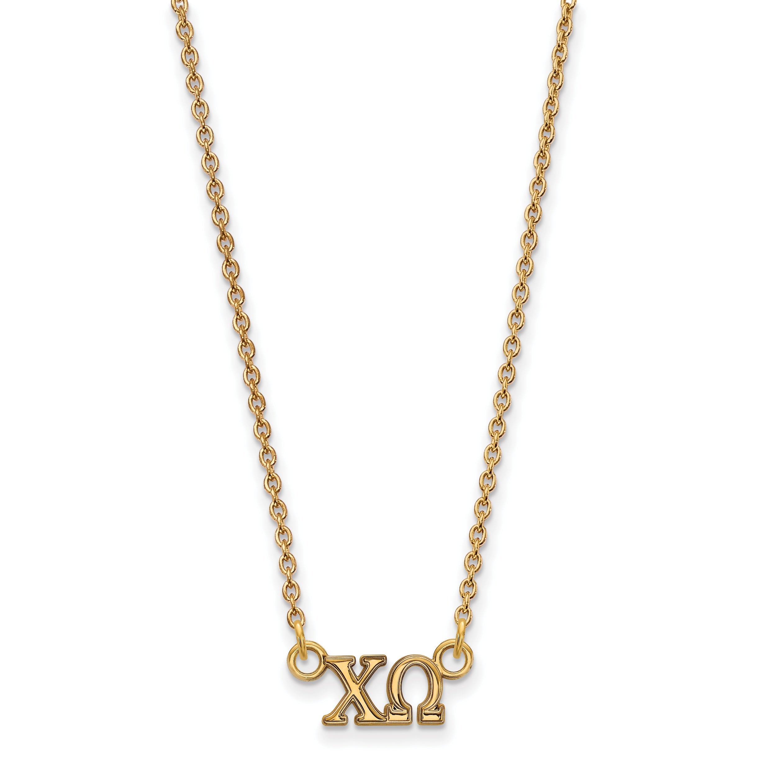 Gold Plated Sterling Silver Logoart Chi Omega Sorority Greek Letters Extra Small Pendant 18 Inch Necklace