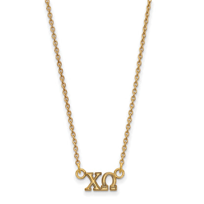 Gold Plated Sterling Silver Logoart Chi Omega Sorority Greek Letters Extra Small Pendant 18 Inch Necklace