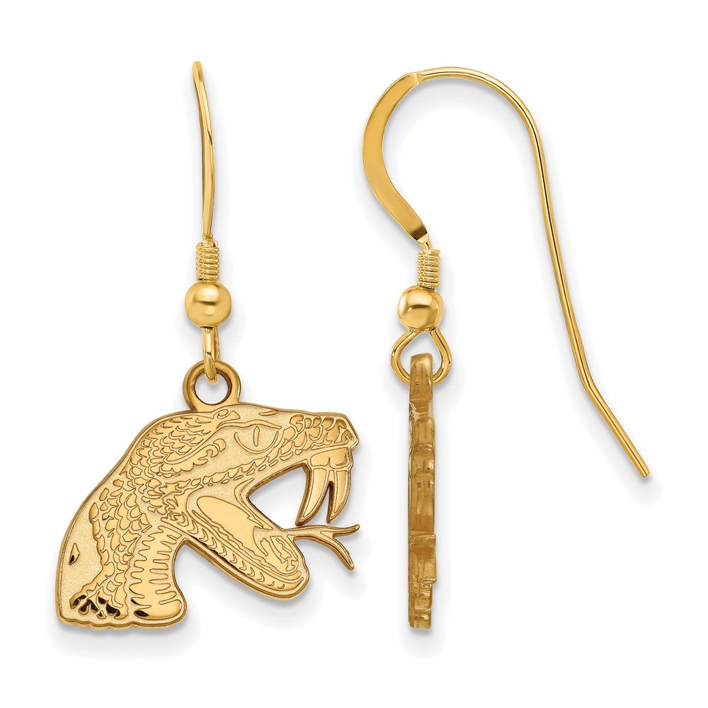 Gold Plated Sterling Silver Logoart Florida A And M University Rattler Small Dangle Wire Earrings