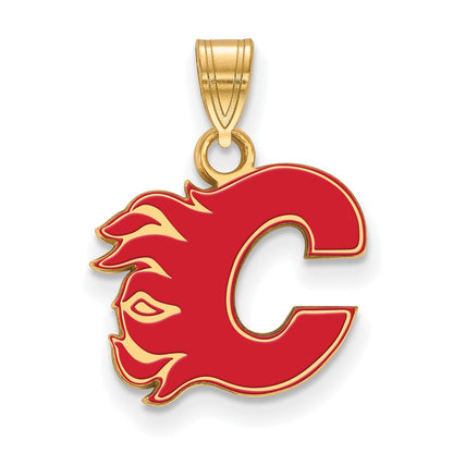 Gold Plated Sterling Silver Logo Art Calgary Flames Letter C Small Enameled Pendant