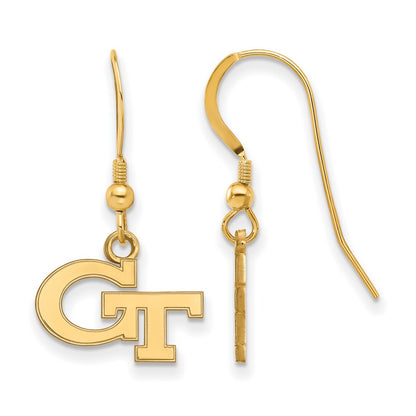 Gold Plated Sterling Silver Logoart Georgia Institute Of Technology G T Extra Small Dangle Wire Earrings